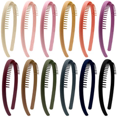 Duufin 12 Pieces Plastic Zig Zag Headbands with Teeth Sharks Tooth Headband Wave Teeth Comb Headband Non-slip Colorful Teech Headbands for Girls and Women