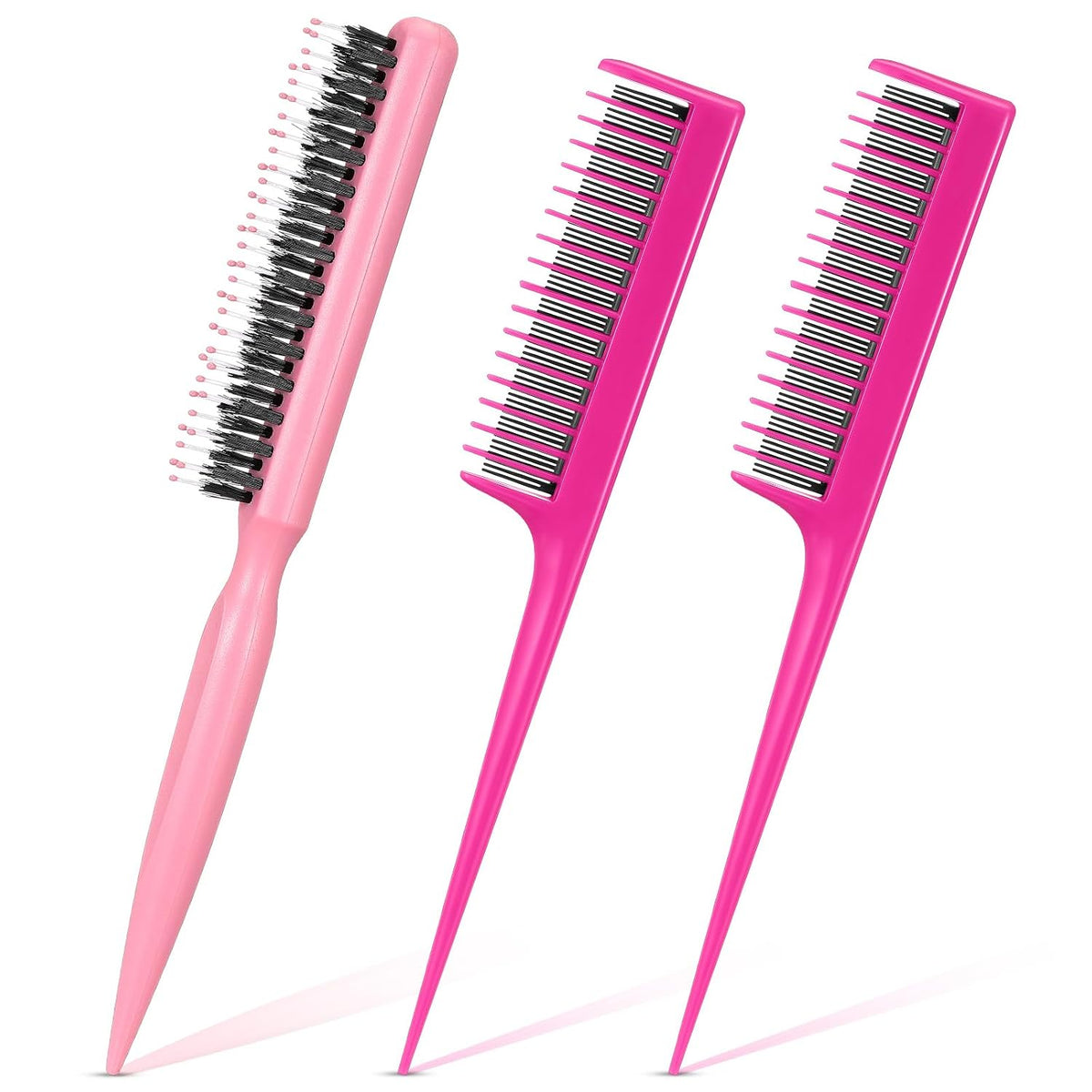 Patelai 3 Pcs Hair Teasing Comb Set Includes 2 Nylon Triple Comb and Boar Bristle Teaser Brushes for Women Stylist Men Backcombing Slicking Curly Thick Wet Hair(Black)