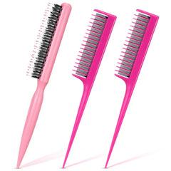 Patelai 3 Pcs Hair Teasing Comb Set Includes 2 Nylon Triple Comb and Boar Bristle Teaser Brushes for Women Stylist Men Backcombing Slicking Curly Thick Wet Hair(Black)