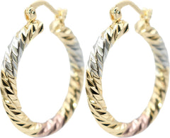 Mixed Metal Tri Tone Rose Gold, Silver & Yellow Gold Hoop Earrings, 18k Gold Filled Plating