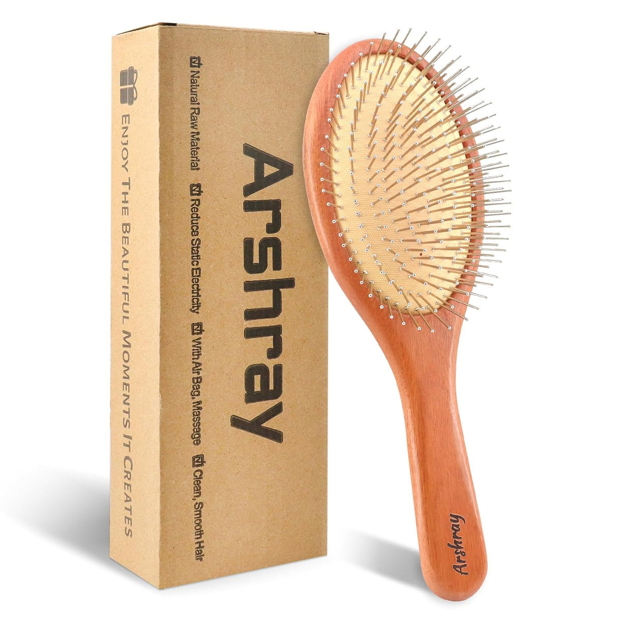 Bamboo hairbrush for combing and massaging the scalp, natural bamboo teeth, suitable for women, men, coarse, fine, wavy