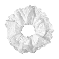 White Scrunchies for Women Large Lace Scrunchies Elastic Hair Ties No Damage Double Layer Hair Bands (white)