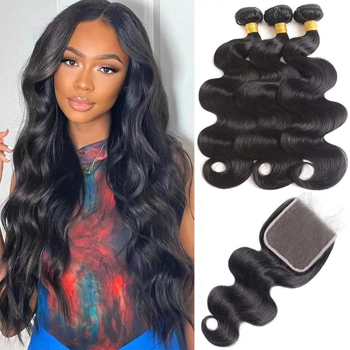 18 20 22 Inch Body Wave Bundles with Closure (16 Inch 5x5 HD Lace Closure) Human Hair Brazilian 3 Bundles with Closure Unprocessed Virgin Human Hair Free Part