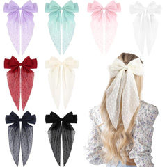 VOBOBE Hair Bow Clip, 8Pcs Big Satin Layered Hair Accessories for Women Girls, 8 Inch Barrette Hair Clip, Long Black Ribbon Bows, French Style, 8 Count