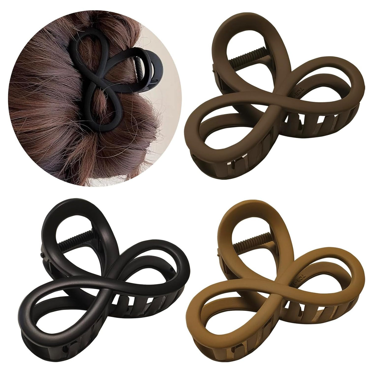 3.3 Inch Hair Claw Clips, Unbreakable No Slip Matte Neutral Claw Clip for Women's Thin & Medium Thick Fine Hair, 3 Pack
