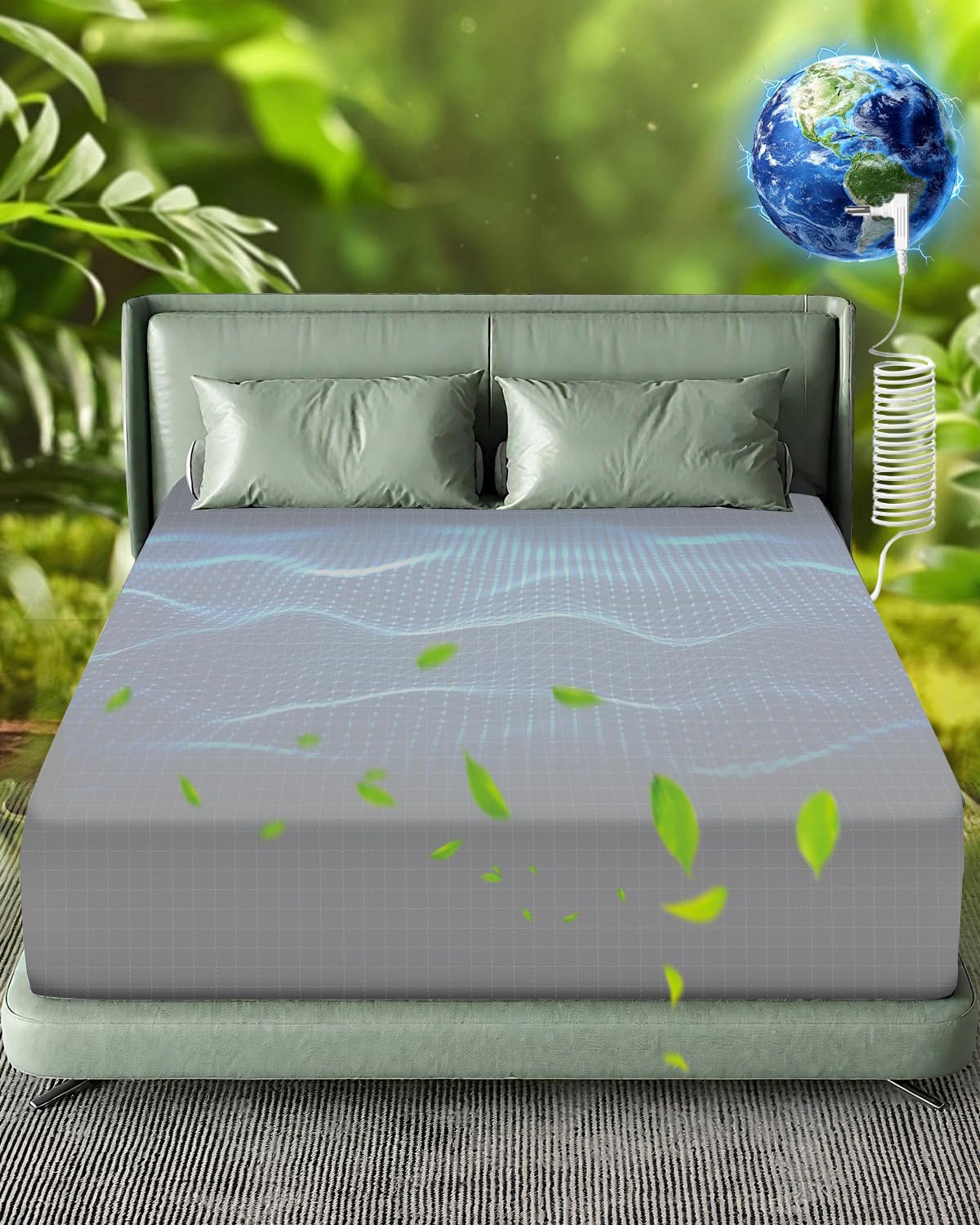 Grounding Sheets,Grounding Mat for Bed 10% Pure Silver Fiber+90% Organic Cotton,with 15Ft Grounding Cord,Fixed Clips,Test Pen,104 * 23.6inch Suitable for All Mattress Sizes(Grey)