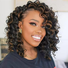 10 Inch Pre Looped Crochet Hair for Black Women - Gogo Curl/Beach Curl/Ocean/Water/Deep Wave Crochet Hair 8 Packs, Synthetic Hair Tangle-Free Natural Look Curly Hair Extensions (1B)
