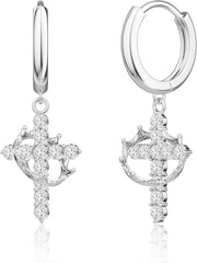 14K Gold Plated Cross Drop Dangle Earrings for Women - Trendy Dainty Huggie Hoop Earrings Dangling Religious Ornament Jewelry