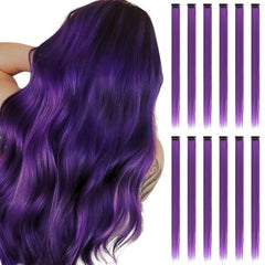 Colored Hair Extensions Clip in for Kids Girls Women, 22 inch Straight, 12 pieces Blue