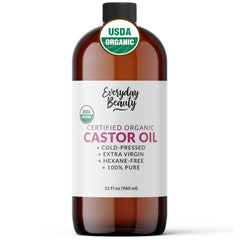 Organic Castor Oil - 100% Pure Certified USDA Organic, Cold Pressed & Hexane-Free, For Eyelashes, Eyebrows, Hair, Skin & Wellness Packs -1oz Glass Bottle & Dropper