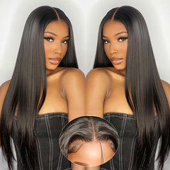 Wear and Go Glueless Wigs Human Hair Pre Plucked Pre Cut 6x4 Straight Lace Front Wigs Human Hair Wigs for Women No Glue Hd Lace Front Closure Ready to Wear Wigs 180% Density 20 Inch Natural Black