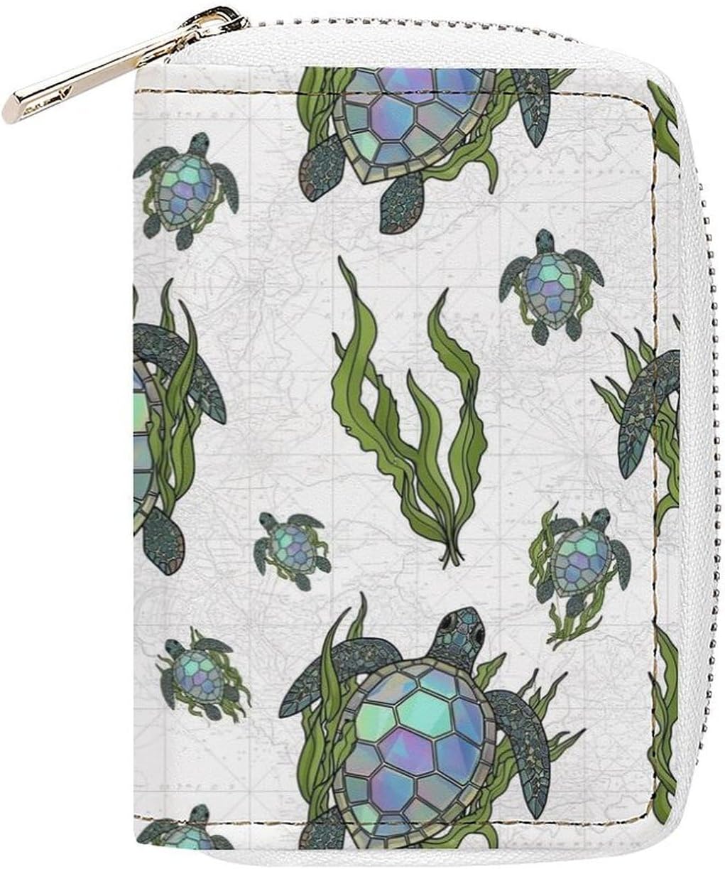 Pu Leather Zipper Slim Wallet Bag for Women, Cool Wolf Flower Art Credit Card Holder Organizer with 20 Card Slots Portable Mini Purse