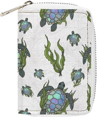 Pu Leather Zipper Slim Wallet Bag for Women, Cool Wolf Flower Art Credit Card Holder Organizer with 20 Card Slots Portable Mini Purse