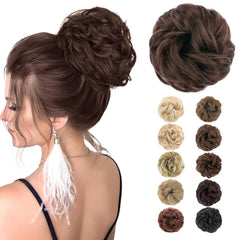MORICA 2PCS Messy Hair Bun Hair Scrunchies Extension Curly Wavy fake hair bun Synthetic Chignon hair pieces for Women(6#)