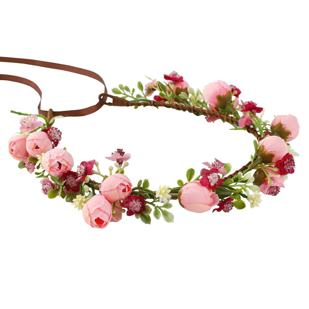 Handmade Flower Crown for Women Floral Headband Girls Headpiece Flower Hair Accessories for Weeding Bride Cosplay Party Festival(White Style)