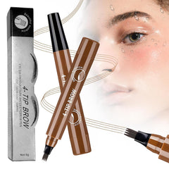 Magic Microblading Eyebrow Pencil 2Pcs, 2025 New 4-Tip Waterproof Brow Pencil with Micro-Fork Tip, Natural Fine Stroke Eyebrow Pen for Women (Black)
