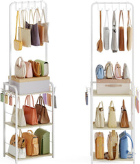 Tall Purse Organizer with Practical Purse Hanger, Floor-Standing Purse Rack Stand for Purse Storage, Narrow & High-Capacity Handbag Organizer, Multi-Purpose Purse Storage Organizer for Small Place