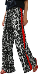 SHENHE Women's Cheetah Print Wide Leg Baggy Pants Y2k Side Loose Streetwear Trousers