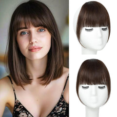 Clip in Bangs 100% Real Human Hair, Fake Bangs Hair Clip on Bang for Women, Dark Brown Wispy Bang Fringe with Temples Hairpieces Extensions for Daily Wear (Dark Brown, Wispy Bangs)