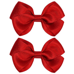 Tiny 3 Inch Glitter Hair Bows Clips - Lined Boutique Alligator Hairpin for Baby Girls, Toddlers, and Little Teens - Kids Barrettes Set of 2 Small Stylish (Gold)