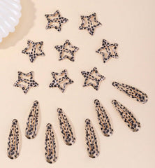 Metal Snap Hair Clips,8 Pairs Hair Barrettes for Women - Star & Water Drop Hair Barrettes, Non-Slip Y2K Accessories for Thin Thick Hair,Pink and Brown Leopard Print
