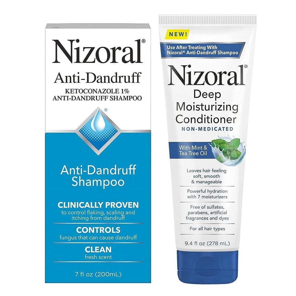 Nizoral Deep Moisturizing Conditioner with Mint & Tea Tree Oil for All Hair Types - Free of Sulfates, Parabens, Artificial Fragrances and Dyes, 9.4 oz