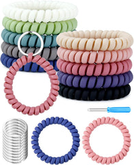 FIVEIZERO 2 Sizes10Pcs Stretchable Wrist Keychain Bracelet, Flexible Spiral Coil Key Ring Wristlet, Retractable Key Holder