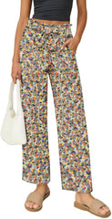 Women's Palazzo Pants Wide Leg High Waisted with Pockets Casual Lightweight Trousers Elastic Waist Summer Beach