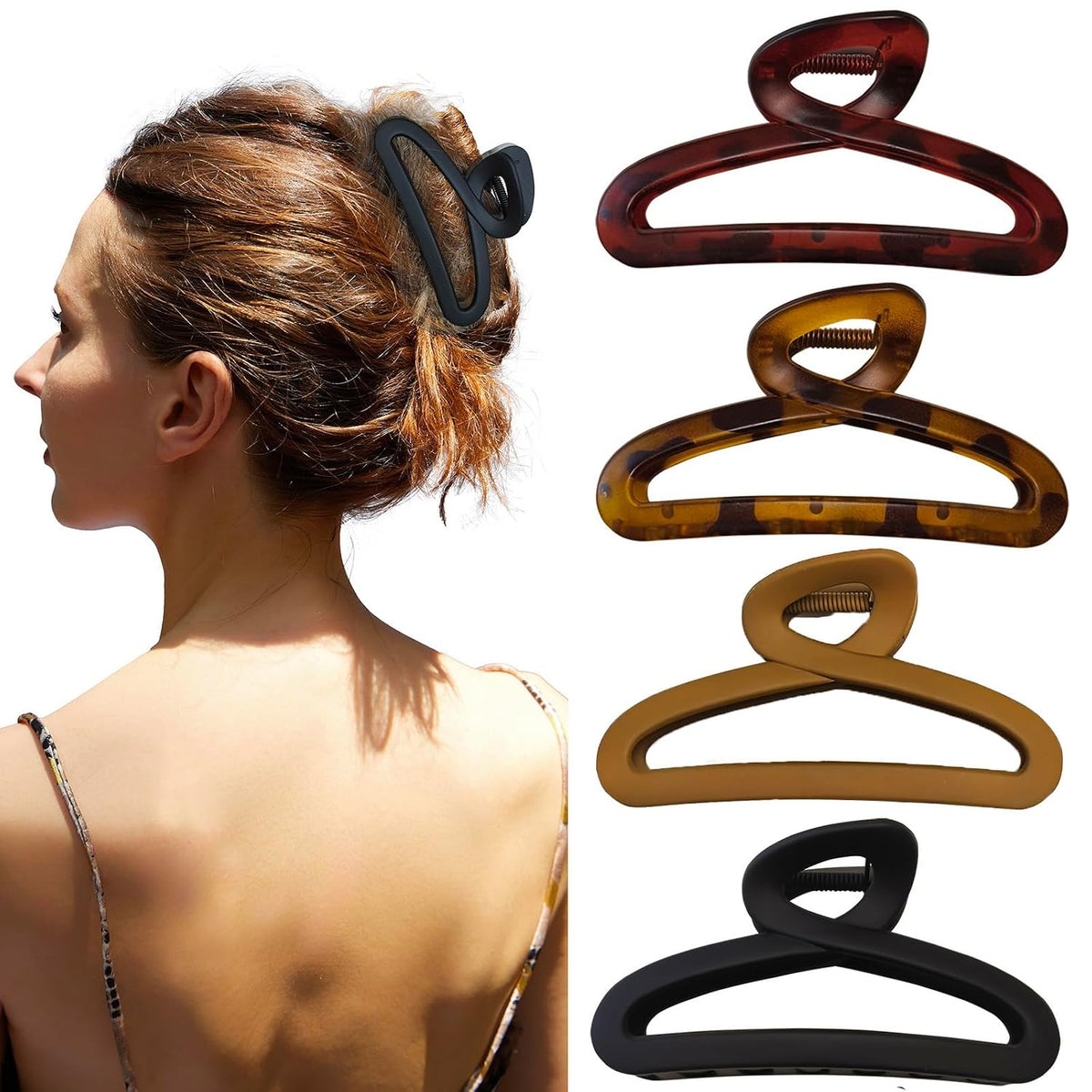 Large Hair Claw Clips, 4.3 Inch Non-Slip Big Unbreakable Hair Clip Matte Hair Claws for Women Long Thick Curly Hair, 2 Pack