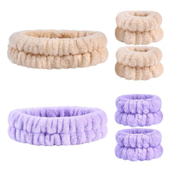 Puffy Spa Headband & Skincare Headbands for Women Makeup,Terry Cloth Towel Head Band for Skin Care,Sponge Make Up Hair Band for Girls,Face Wash Wristband Scrunchies Set 4 Pcs