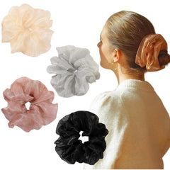 Oversized Scrunchies Jumbo Organza Scrunchies Large Chiffon Scrunchies No Damage Giant Scrunchies for Sleeping Big Hair Scrunchies for Women(6PCS,Style1)