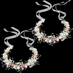 Retrowavy 2 Pcs Flower Girl Headpiece Rhinestone Crystal Wedding Headband Bridal Flower Headband for Girls Baby Hair (Pink)