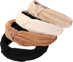 4 Pack Knotted Wide Headbands for Women Girls Cute Head Wrap in Solid Color Non-slip Hair Accessories