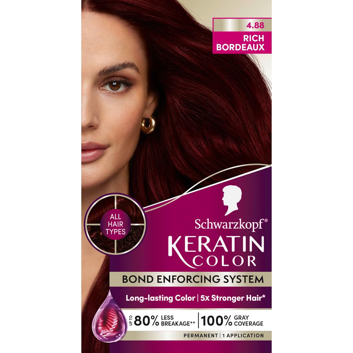 Schwarzkopf Keratin Color Permanent Hair Color, 1.8 Ruby Noir, 1 Application - Professionally Inspired Permanent Hair Dye, for up to 80% Less Breakage vs Untreated Hair and up to 100% Gray Coverage