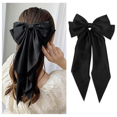 1PC Satin Hair Bows for Women Large Hair Barrettes Ribbon for Girls Giant Long Bow Hair Clips Ponytail Holder Silk Big Hair Clips Accessories for Women(Pink)