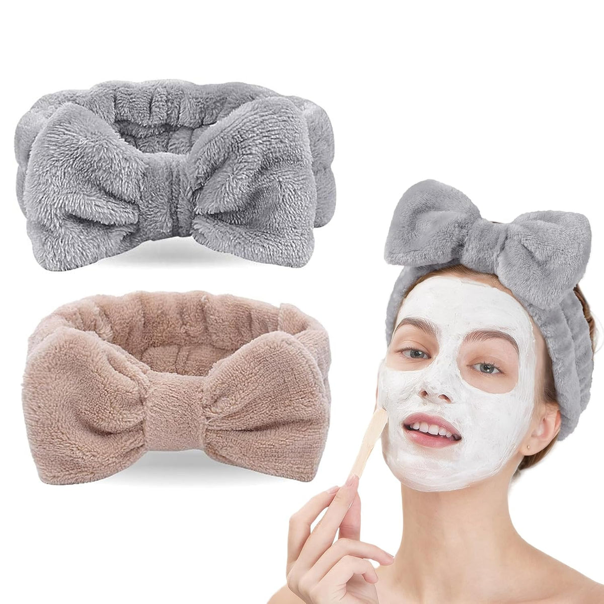 LADES Facial Headband - Terry Cloth Headbands for Face Washing,Skin Care,Makeup,Bow Spa Hair Headband for Washing Face