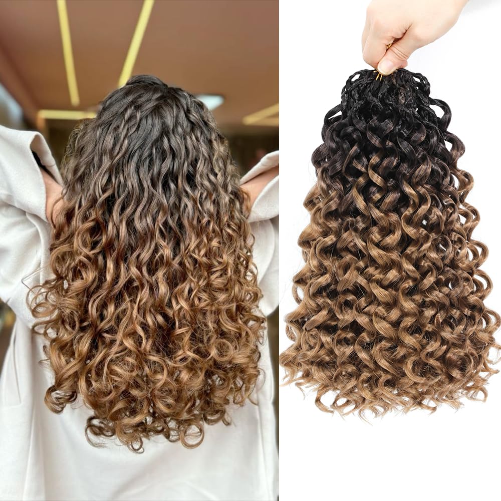 Pre looped Gogo Curl Crochet Hair 12 Inch 8 Packs Pre twisted Short Curly Crochet Hair for Black Women Ocean Wave Braiding Hair Water Wave Deep Braiding Hair (12 inch 1B)