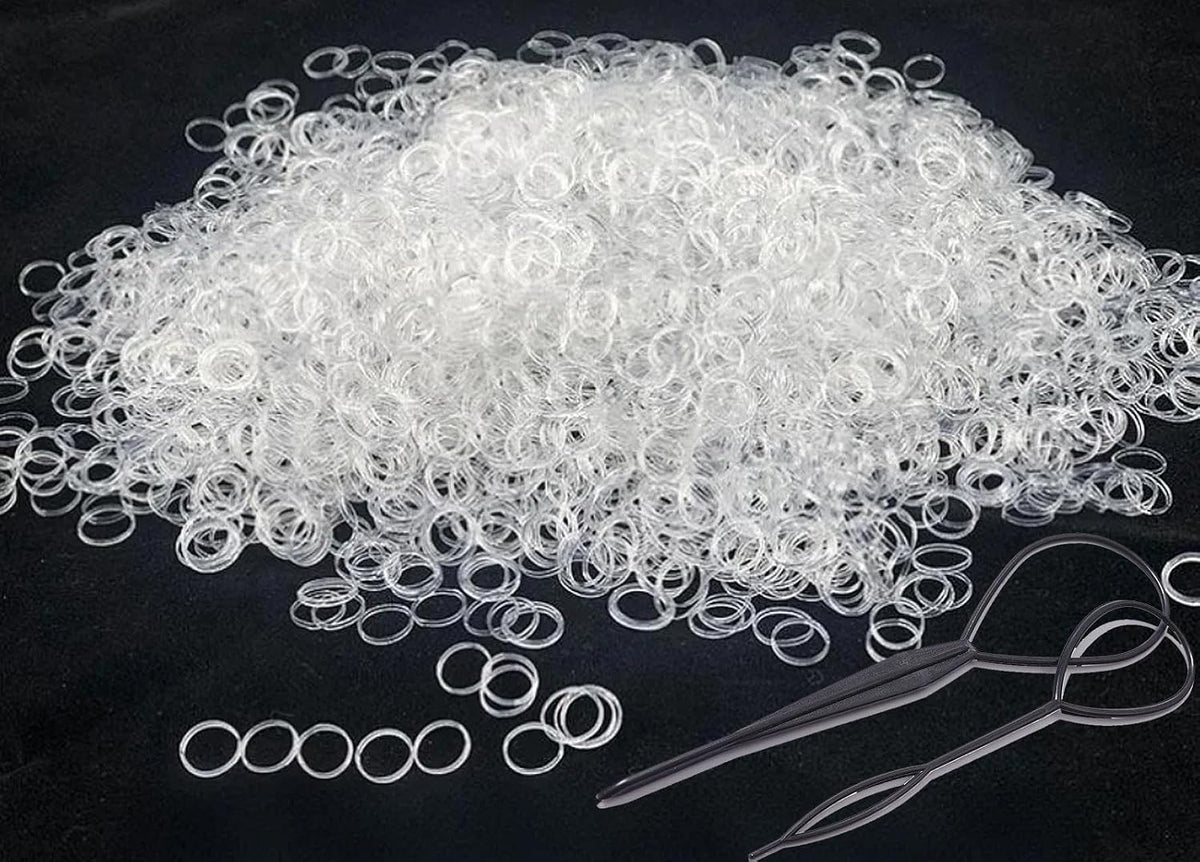 2000 PCS Elastic Hair Accessories Set - Clear Mini Rubber Ties, Soft Non-Slip Small Ponytail Bands with Topsy Tail Tools for Girls