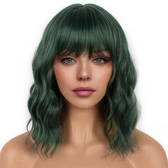 Pastel Bob Wigs with Bangs for Women Loose Wavy Wig Pastel Wavy Shoulder Length Bob Synthetic Cosplay Wig for Girl Colorful Costume Wigs (Pink)