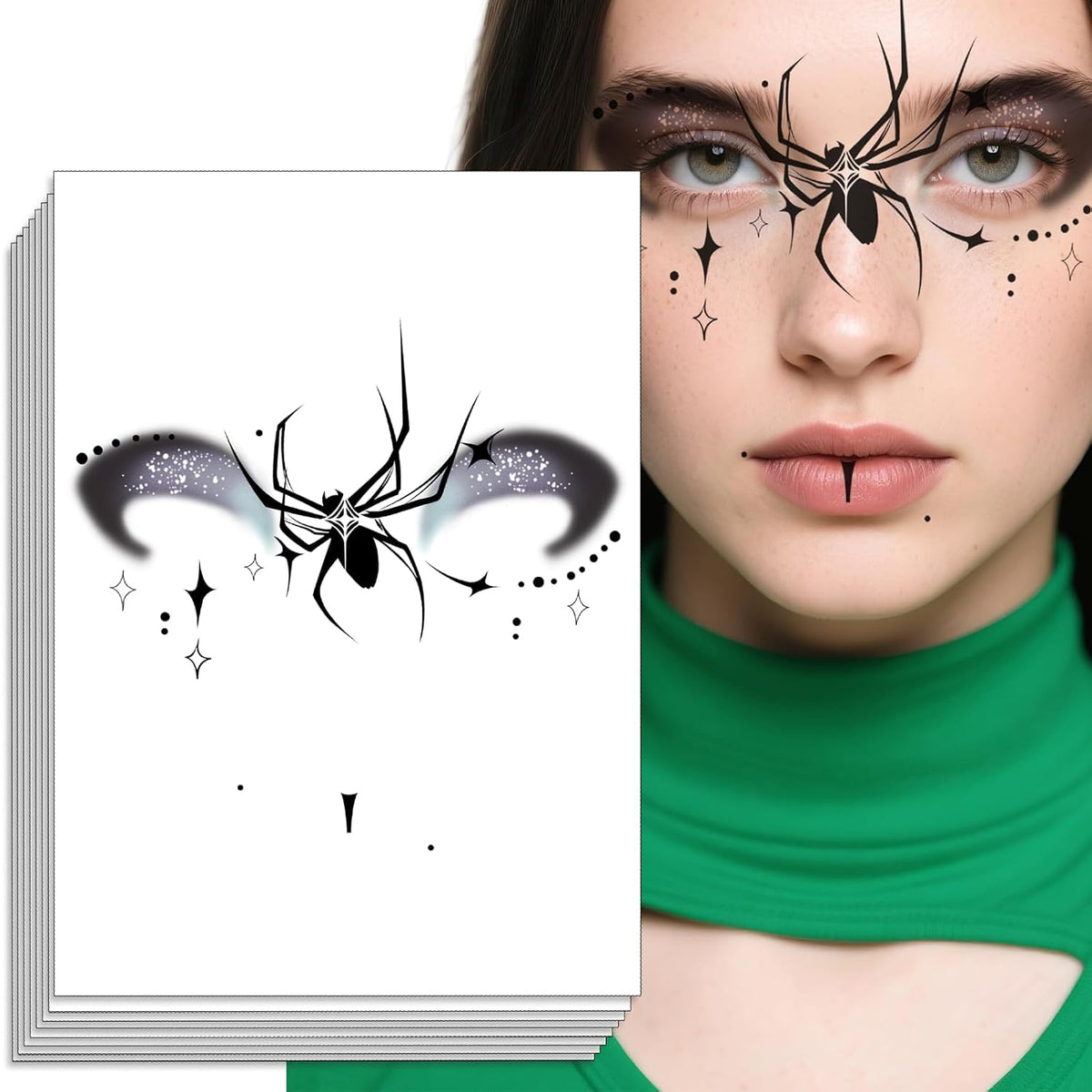 Halloween Skeleton Ghost Tattoo, Face Temporary Tattoos Face Temporary Tattoo Sticker for Women Halloween Makeup Transfer Fake Face Tattoos for Halloween Masquerade Carnival Party Photography