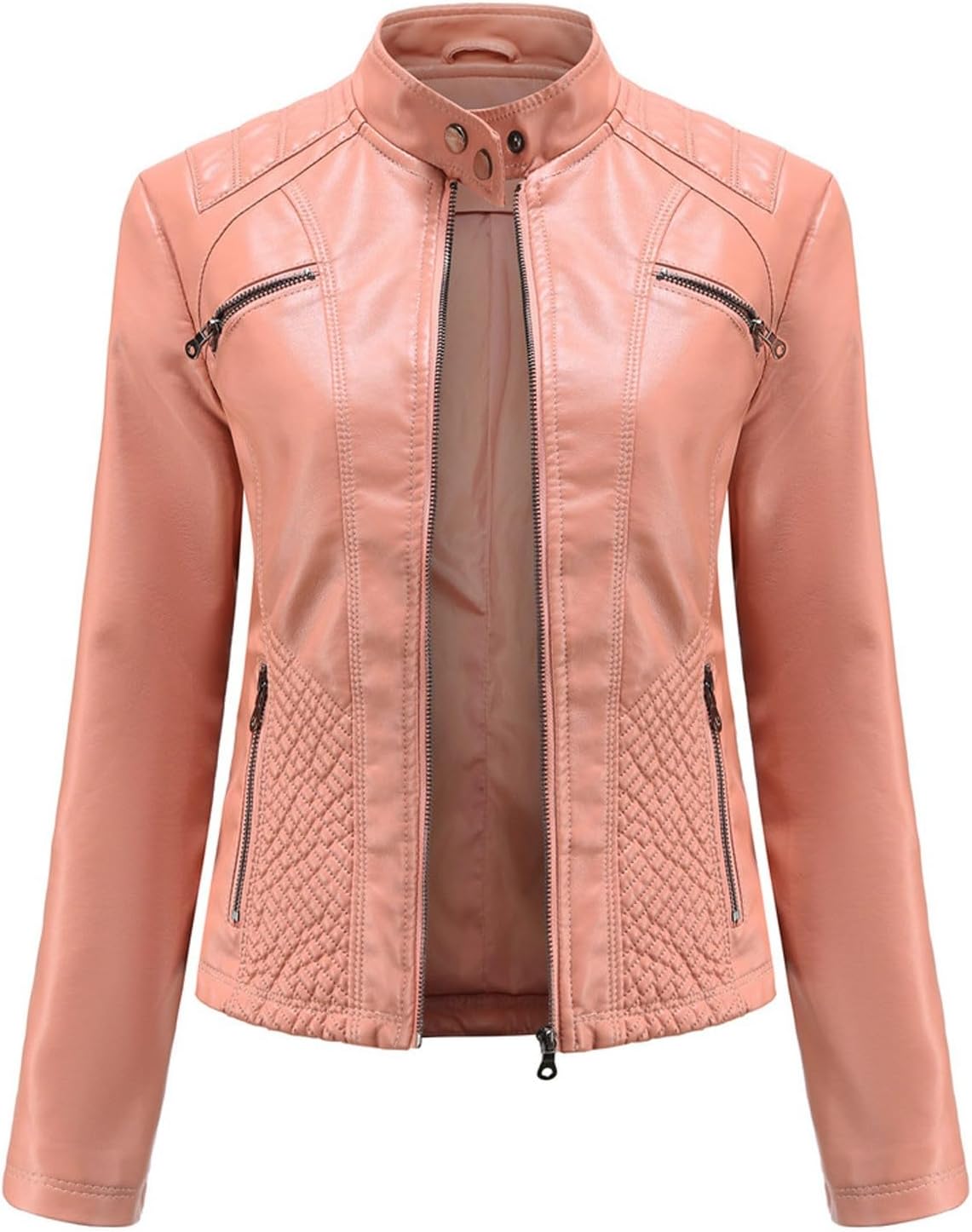 Women's Trendy Faux Leather Jacket Moto Short Jacket Fashion PU Jacket Coat Long Sleeve Zip Up Moto Biker Jackets