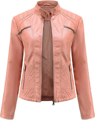 Women's Trendy Faux Leather Jacket Moto Short Jacket Fashion PU Jacket Coat Long Sleeve Zip Up Moto Biker Jackets