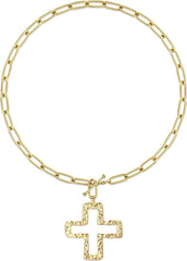 TEN MIRO 18k Chunky Gold Necklace for Women Sweatproof, Non Tarnish Chunky Cross Necklaces Thick Gold Layering Hammered Bold Necklace Stacks Toggle Necklaces for Women