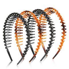 WOVOWOVO Zig Zag Headbands for Women Teen Girls Men, Plastic Hair Bands with Teeth Thin Zigzag Head Bands for Women's Hair, Non Slip Black Comb Hairbands Accessories, 4 Packs