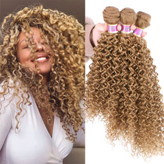 Kinky Curly Hair Bundles 16 18 20 Inches 3 Pieces One Pack Quick Weave Hair Bundles Soft Curly Synthetic Hair Extensions for Women(Color 2)