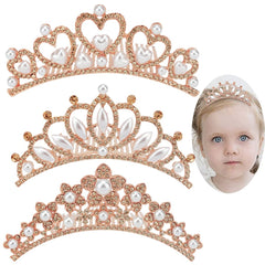 ANBALA Small Tiara Crown with Hair Comb, 3 Pack Mini Tiara Crown Princess Crystal Shiny Hair Accessories for 2 3 4 5 6 7 8 9 Years Girls Hair Dectoration Styling Cute Hair Accessories (3 Styles)