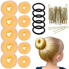 10 Pcs Hair Bun Maker - Donut Bun Maker for Hair(5 medium and 5 small),Ballet Bun for Women and Kids with Elastic Hair Ties, Hair Pins(Brown)
