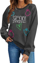 ALLTB Halloween Sweatshirts Women Cute Ghost Shirt Spooky Season Sweatshirt Girls Trip Salem Sweater Witch Pullover Tops