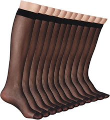 12 Pairs Knee High Stockings for Women, 20 Denier Sheer Nylon Socks for Women