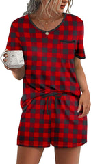 Ekouaer Pajama Set for Women 2 Piece Lounge Set Short Sleeve Tops and Shorts Soft Sleepwear, Chest Pocket